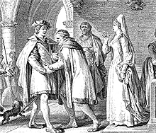 Philippe, Foulque d'Anjou et, l'objet de toutes les convoitises, Bertrade de Montford (gravure du XIXe siècle).