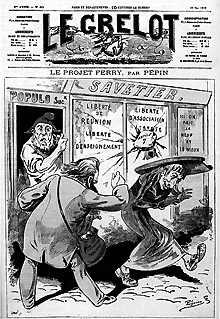 Caricature illustrant la politique laïque de Jules Ferry.